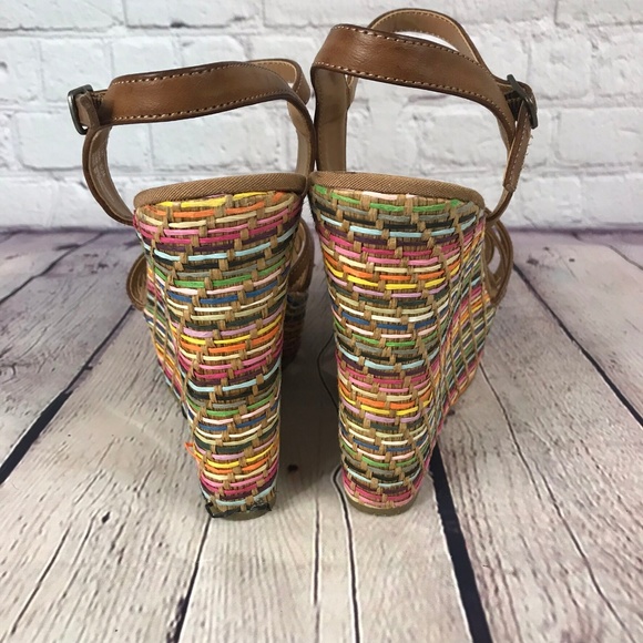 Mia Ankle Strap Multicolor Platform Wedge Size 8.5 - Picture 5 of 7